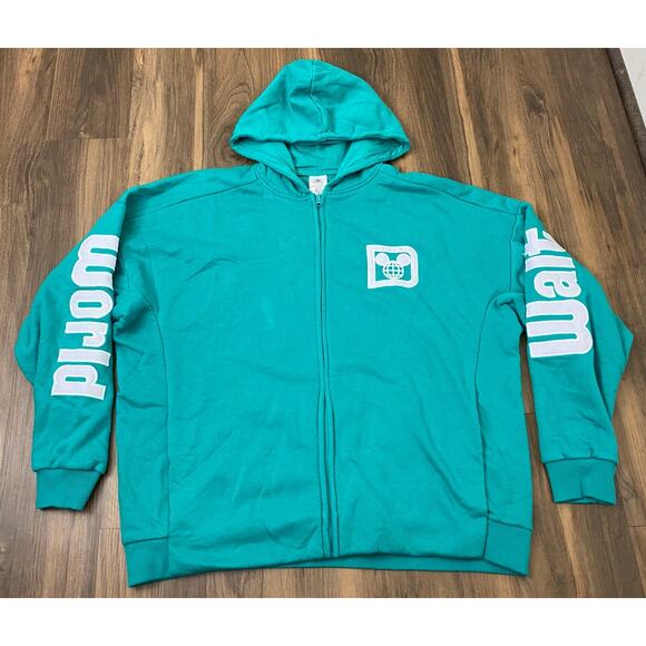 Walt Disney World stitched spell-out castle teal graphic full zip-up hoodie L - Picture 2 of 5